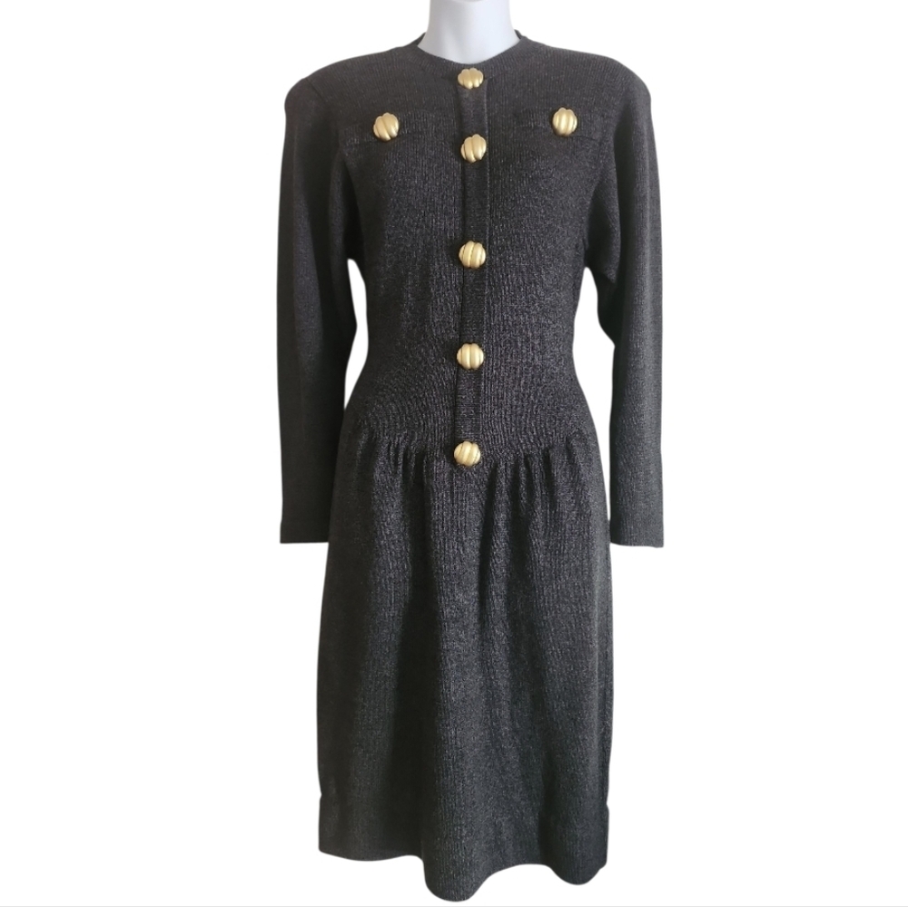 Vinage SAKS Don Sayres For Wellmore Wool Sweater Dress Gold Button Sz 4/6